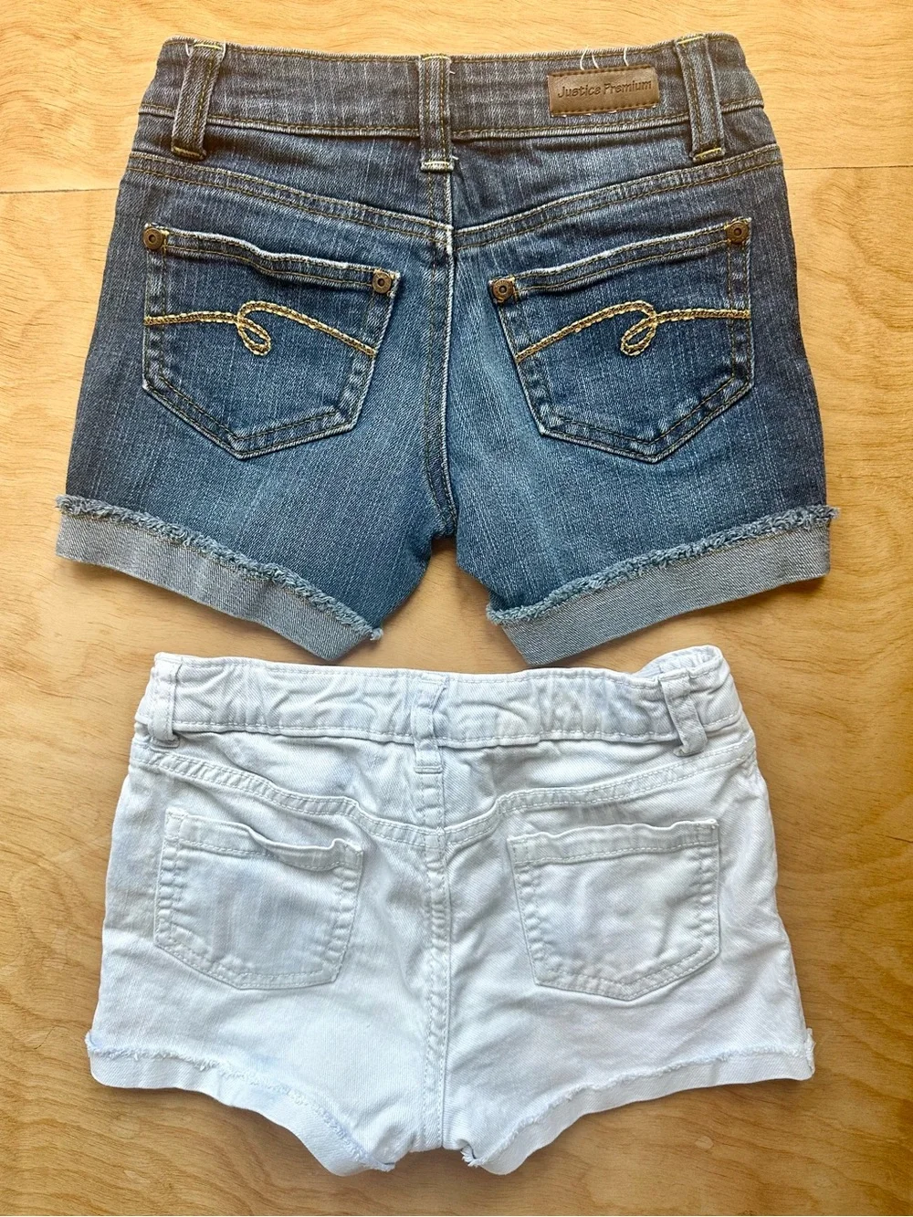 Girls Shorts Bundle 2pc Justice Denim + Cherokee White Shorts Size 6/6X